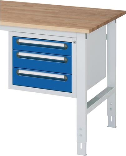 Unterbauschrank H395xB480xT600mm grau/blau 3 Schubl.1x90,2x120mm Einfachausz.RAU || VE = 1 ST