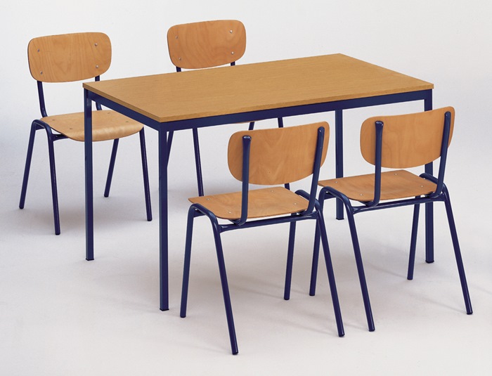 Tisch/Stühle-Set 1 Tisch 1200 x 800mm u.4 Stapelstühle Buche Gestell lichtgrau