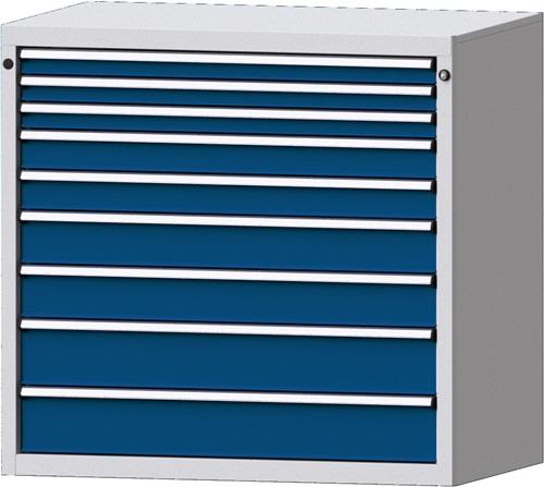 Schubladenschrank H1000xB1060xT675mm lichtgrau/enzianblau 9 Schubl.PROMAT || VE = 1 ST