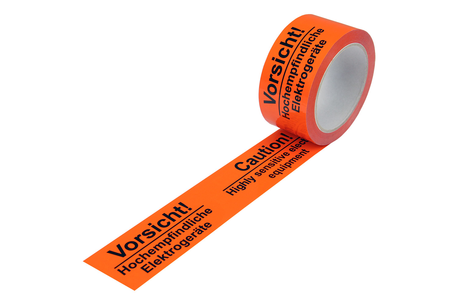 PP-Warn-Klebeband, 50mm breitx66lfm, 52µ,, leuchtorange, Aufdruck / Inhalt à VE = 12