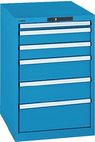 Schubladenschrank H850xB564xT725mm blau/blau 6 Schubl.Vollauszug,KeyLock || VE = 1 ST