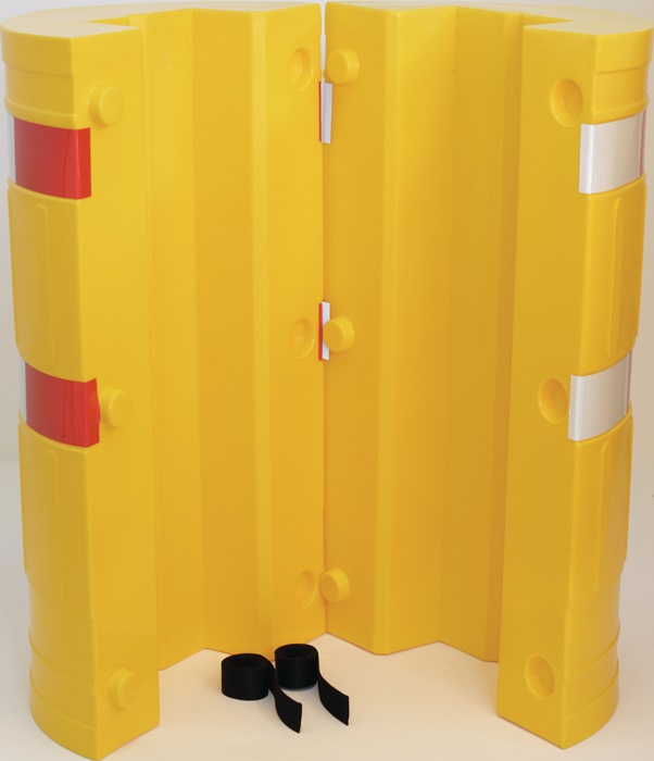 Säulen- u.Pfostenschutz H.1100mm f.Pfostenmaß 160x160mm HDPE gelb m.Warnstreifen