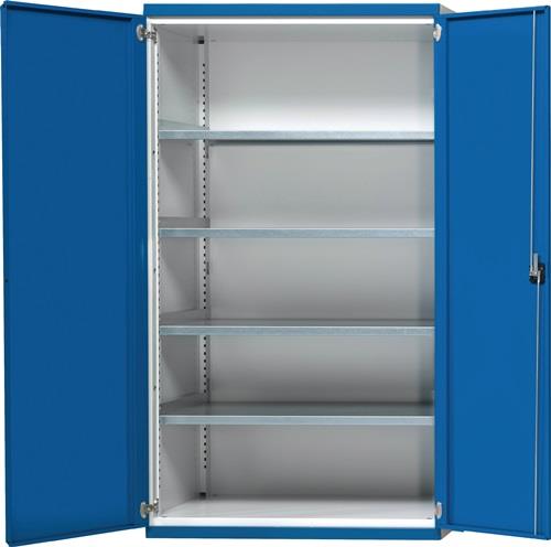 Schwerlastschrank H1950xB1085xT630mm lichtgrau/enzianblau 4 Fbd. || VE = 1 ST