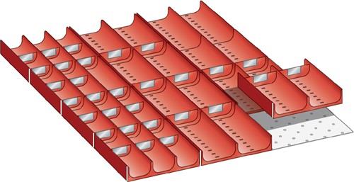 Schubladenunterteilungsmaterial Front-H.100mm 18 Einsatzkästen || VE = 1 ST