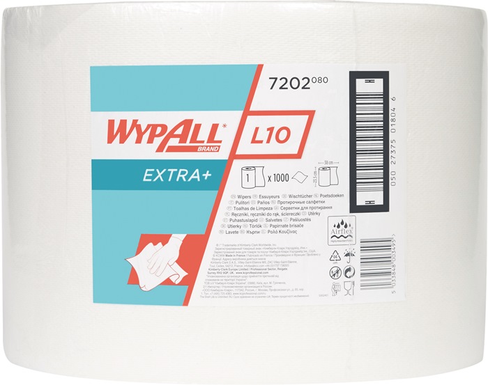 Putztuch WYPALL L10 EXTRA 7202 L380xB235ca.mm weiß 1-lagig,perforiert
