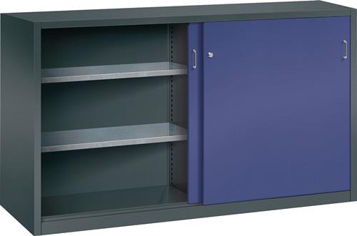 Schiebetürenschrank H1000xB1600xT400mm grau/taubenblau NCS 4 Fbd.m.Trennw.PROMAT || VE = 1 ST