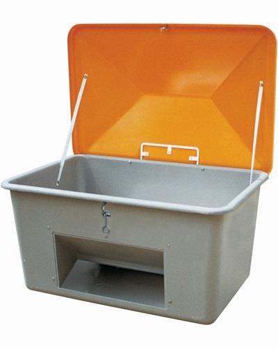 Streugutbehälter L1840xB1430xH1040mm 1500l GFK grau/orange m.Entnahmeöffnung || VE = 1 ST