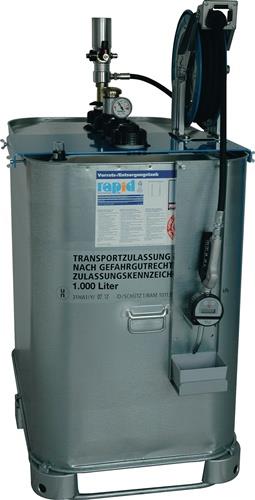 Tankanlage 1000l m.Schlauchaufroller H1900xB1200xL800mm pneumatische Pumpe RAPID || VE = 1 ST