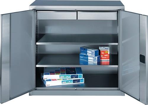 Werkzeugschrank H1000xB1000xT500mm VA Edelstahl 2 Fachböden,2 Schubl. || VE = 1 ST