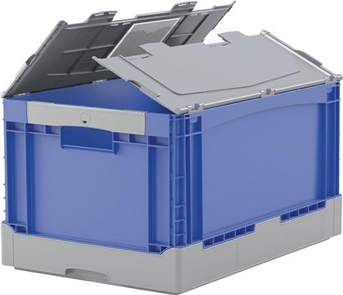 Faltbox L600xB400xH285mm Inh.58l grau/blau m.Deckel PP Durchfassgriffe BITO || VE = 1 ST