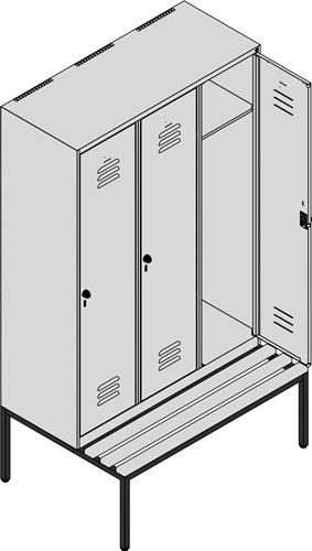 Garderobenschrank m.untergebauter Sitzbank H2120xB1200xT815mm Farbwahl 3Abt.C+P || VE = 1 ST