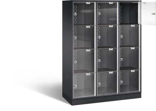 Fächerschrank H1750xB1220xT500mm m.Sockel Anz.Fächer 3x4 schwarzgrau || VE = 1 ST