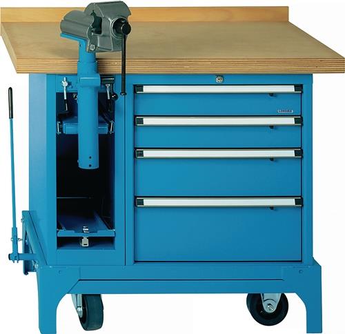 Werkbank B1000xT700xH850mm Buche-Multiplex grau blau 00.05.9074 RAL 5012 LOKOMA || VE = 1 ST