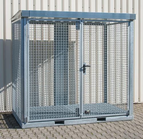 Gasflaschencontainer B2535xT1575xH2260mm verzinkt,m.Dach m.Gitterrostboden BAUER || VE = 1 ST