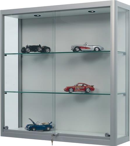 Wandvitrine H1000xB1000xT300mm Schiebetür NV-Beleuchtung Alu-silberfarbig WSM || VE = 1 ST