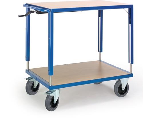 Tischwagen 2 Ladeflächen L1090xB700mm enzianblau Trgf.400 kg höhenv.ROLLCART || VE = 1 ST