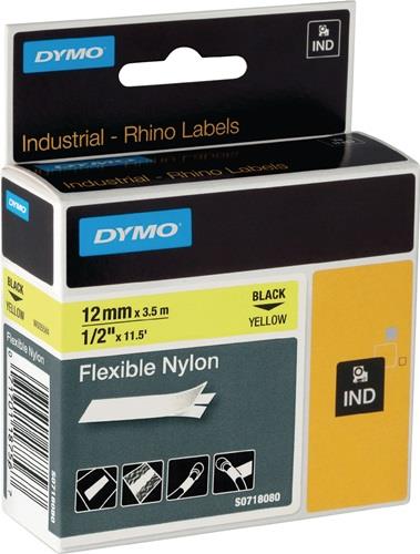 Schriftband Band-B.12mm Band-L.3,5m flexibles Nylonband schwarz auf weiß DYMO || VE = 5 ST