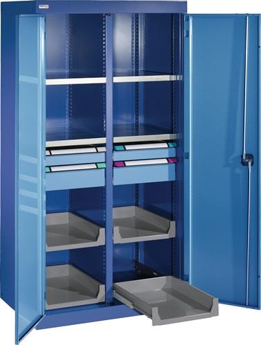 Schwerlastschrank H1950xB1100xT620mm taubenblau NCS/hellblau NCS 4 Fbd.4x150mm || VE = 1 ST