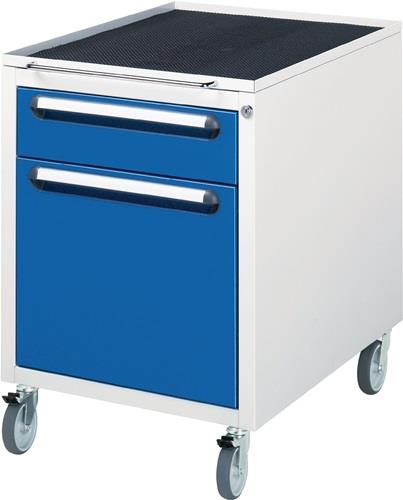 Schubladenschrank H690xB480xT600mm lichtgrau/enzianblau 2Schubl.fahrbar RAU || VE = 1 ST