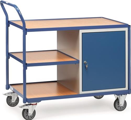 Tischwagen 2632 3 Ladeflächen L1000xB600mm brillantblau Trgf.300kg m.1 Schrank || VE = 1 ST